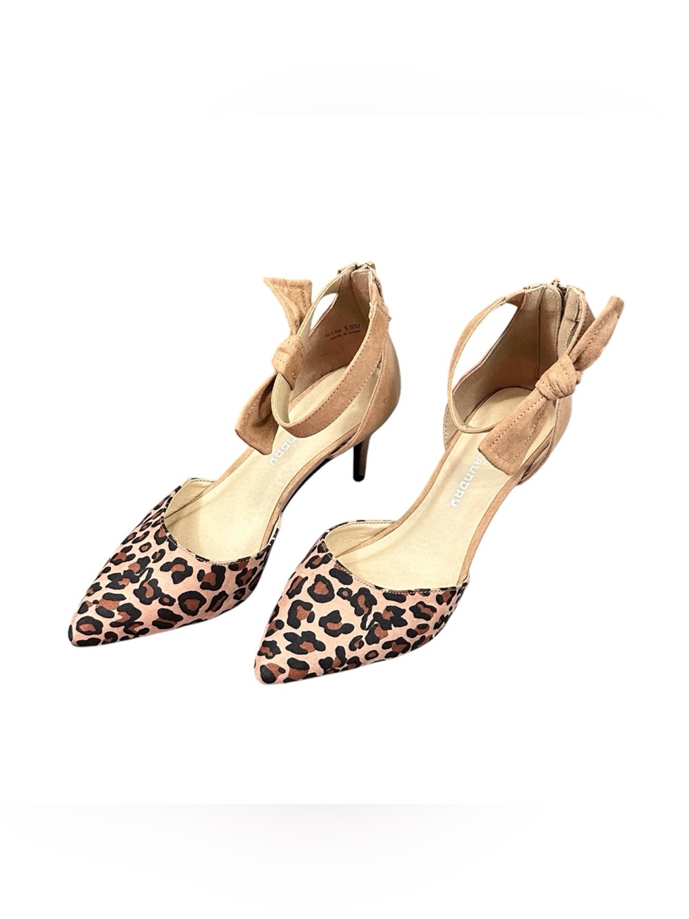 CL by Laundry Women’s 6.5 Leopard Pointed Toe Kitten Heels Bow Ankle Strap